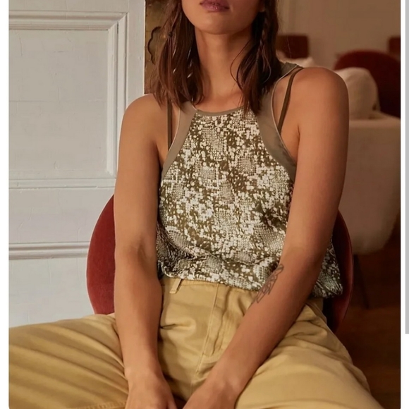 Free People Moss Green Nights Out Snakeskin Print Bodysuit Small - Picture 3 of 5